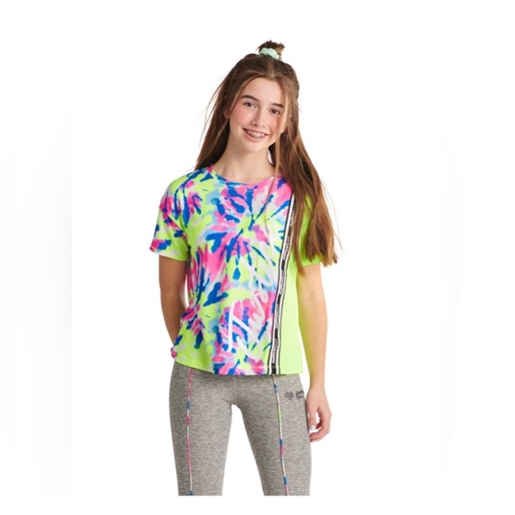 Justice Girls Tie Front Color Block Bright Tie-dye Graphic Tee sz: L (12-14) - Picture 2 of 5